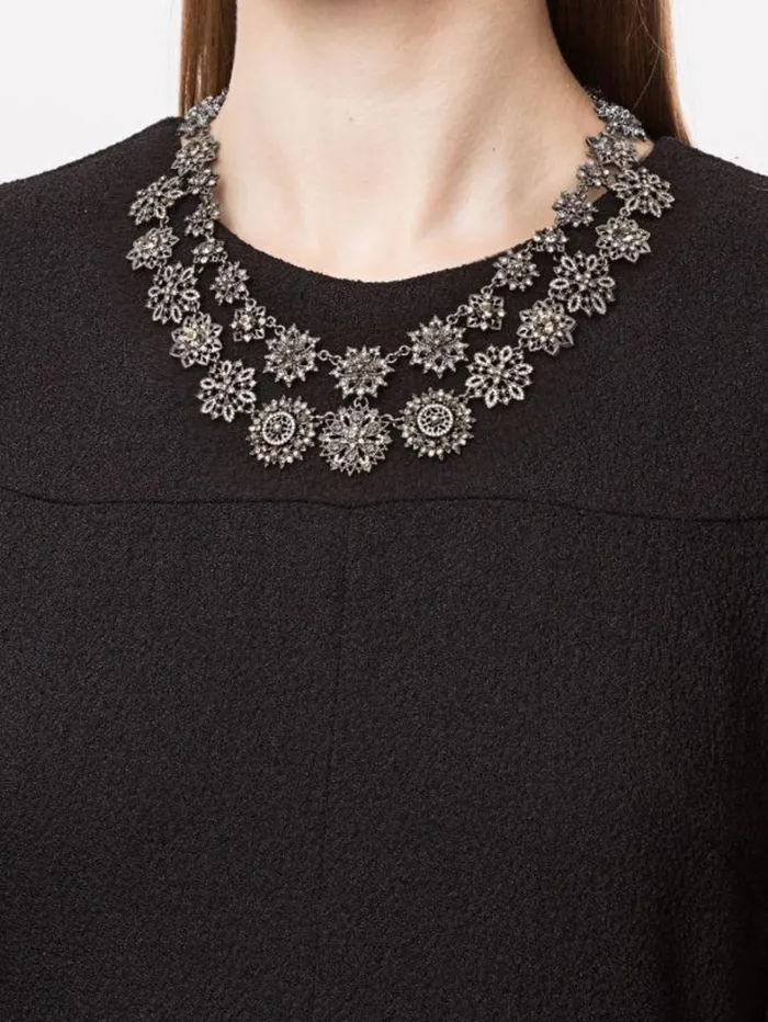 Women Marchesa Jewelry Black Crystal Encrusted Double Strand Flower Necklace Black Diamond Women Marchesa Jewelry Black Crystal Encrusted Double Strand Flower Necklace Black Diamond