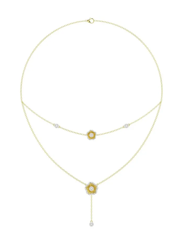 Women Marchesa Jewelry Halo Flower Yellow Gold Necklace Yellow Gold