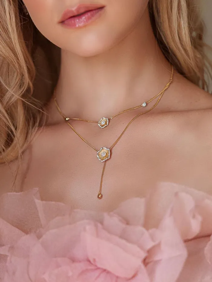 Women Marchesa Jewelry Halo Flower Yellow Gold Necklace Yellow Gold Women Marchesa Jewelry Halo Flower Yellow Gold Necklace Yellow Gold