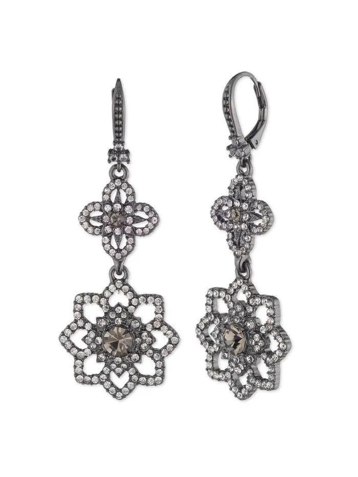 Women Marchesa Jewelry Lace Double Drop Earring Black Diamond