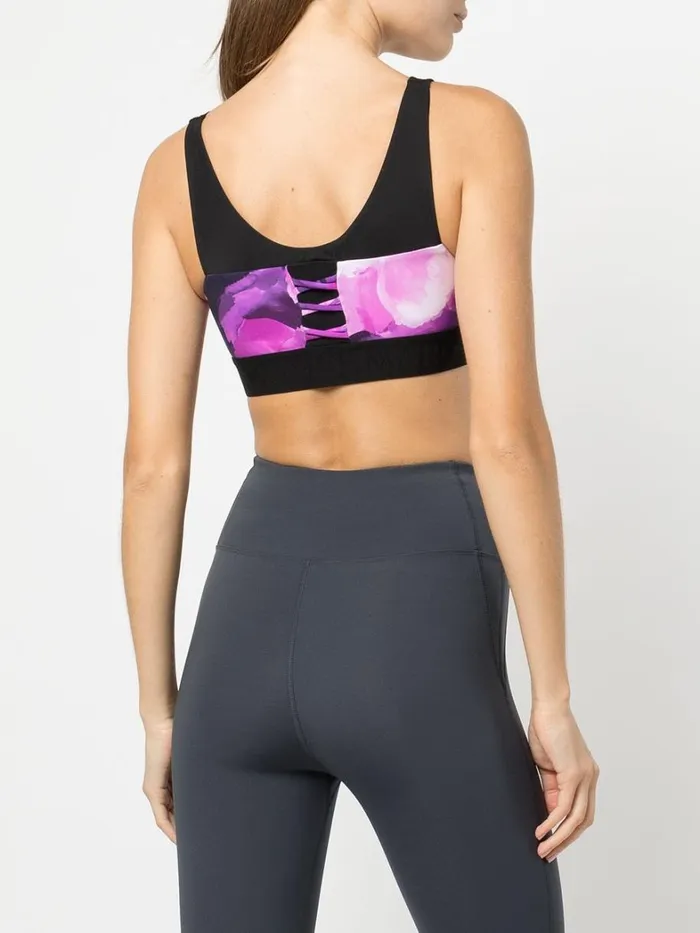 Women Marchesa Tops Pink Floral Print Sports Bra With Mesh Raspberry Multi Women Marchesa Tops Pink Floral Print Sports Bra With Mesh Raspberry Multi