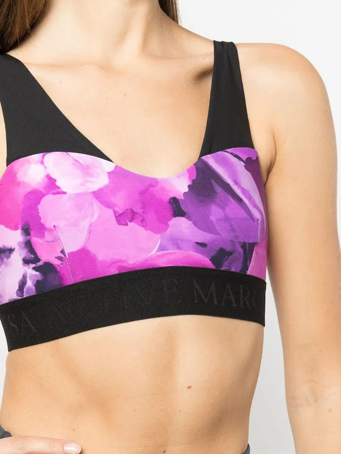 Women Marchesa Tops Pink Floral Print Sports Bra With Mesh Raspberry Multi Women Marchesa Tops Pink Floral Print Sports Bra With Mesh Raspberry Multi