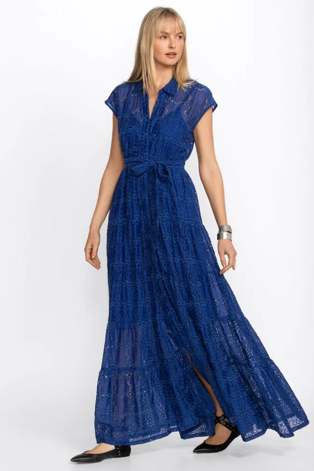 Women MARINA JOY SILK MAXI DRESS Sailor Blue Johnny Was Dresses