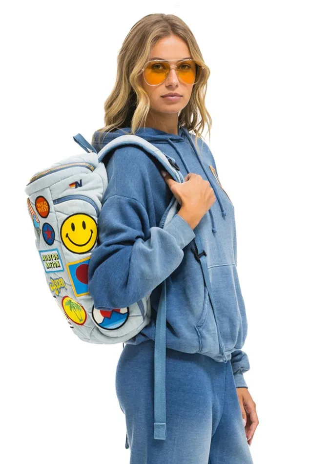 WomenMen Backpacks Aviator Nation Vintage Patch Denim Puffer Backpack 8211 Super Light Vintage