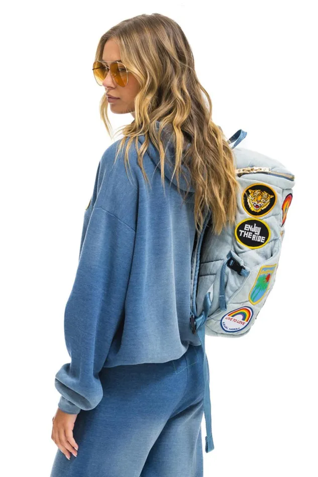 WomenMen Backpacks Aviator Nation Vintage Patch Denim Puffer Backpack 8211 Super Light Vintage
