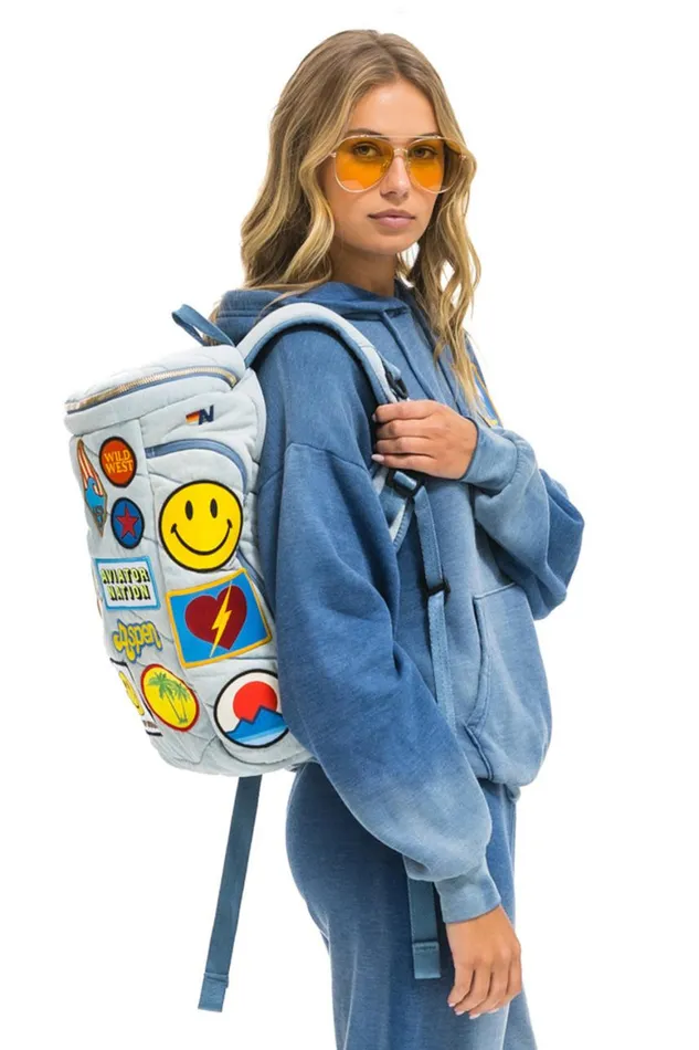 WomenMen Backpacks Aviator Nation Vintage Patch Denim Puffer Backpack 8211 Super Light Vintage