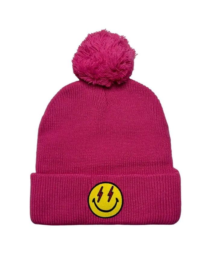 WomenMen Beanies Aviator Nation Bolt Smiley Pom Pom Rib Beanie