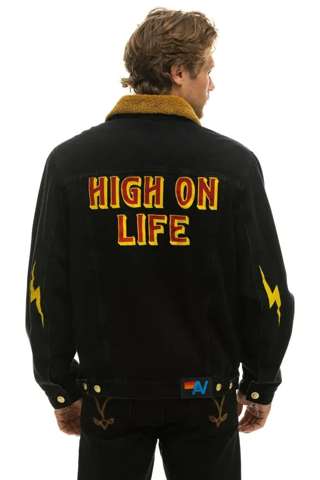 WomenMen Denim Aviator Nation High On Life Ranch Sherpa Denim Jacket 8211 Vintage Black