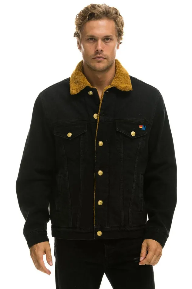 WomenMen Denim Aviator Nation High On Life Ranch Sherpa Denim Jacket 8211 Vintage Black