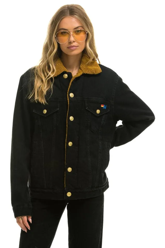 WomenMen Denim Aviator Nation High On Life Ranch Sherpa Denim Jacket 8211 Vintage Black