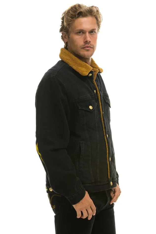 WomenMen Denim Aviator Nation High On Life Ranch Sherpa Denim Jacket 8211 Vintage Black