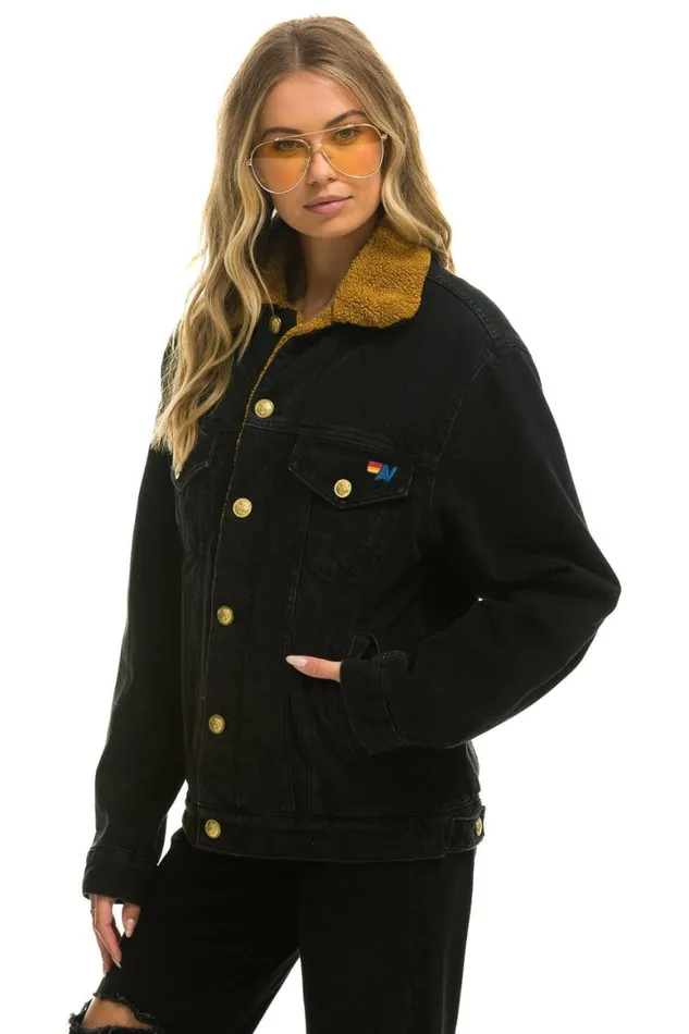 WomenMen Denim Aviator Nation High On Life Ranch Sherpa Denim Jacket 8211 Vintage Black