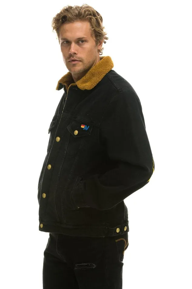 WomenMen Denim Aviator Nation High On Life Ranch Sherpa Denim Jacket 8211 Vintage Black
