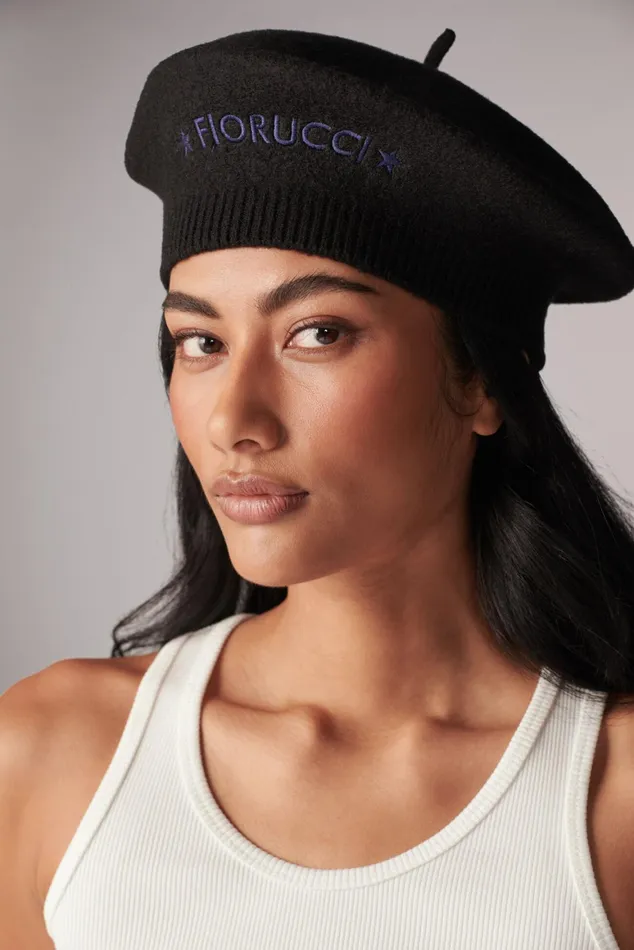 WomenMen Fiorucci Hats Star Logo Beret Black WomenMen Fiorucci Hats Star Logo Beret Black