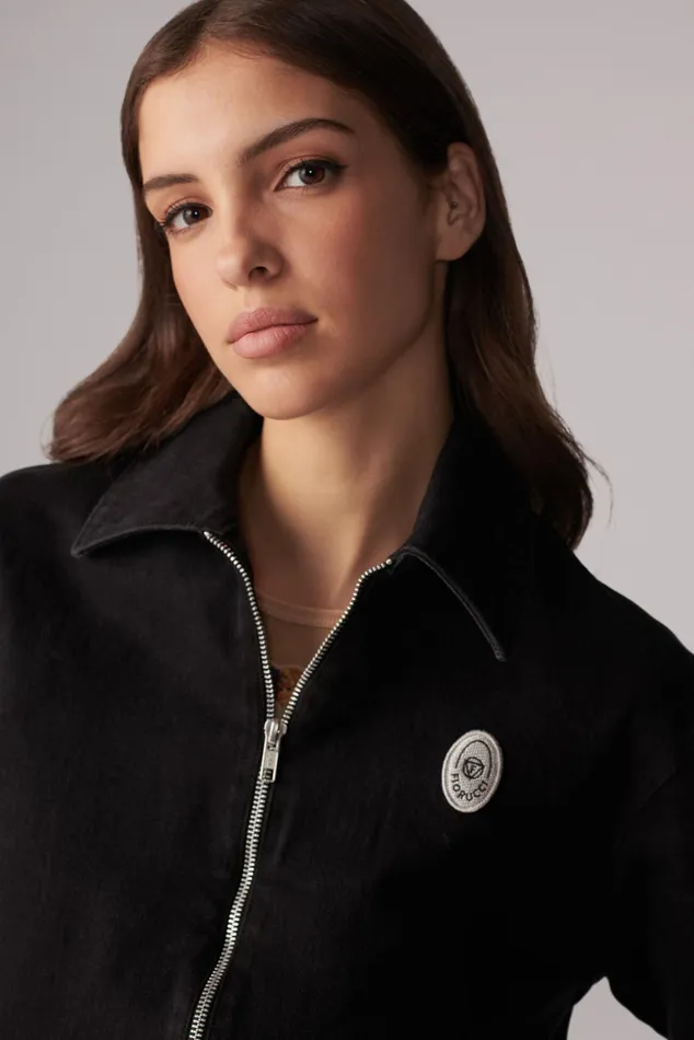 WomenMen Fiorucci Jeans and Denim Unisex Logo Patch Denim Jacket Black WomenMen Fiorucci Jeans and Denim Unisex Logo Patch Denim Jacket Black