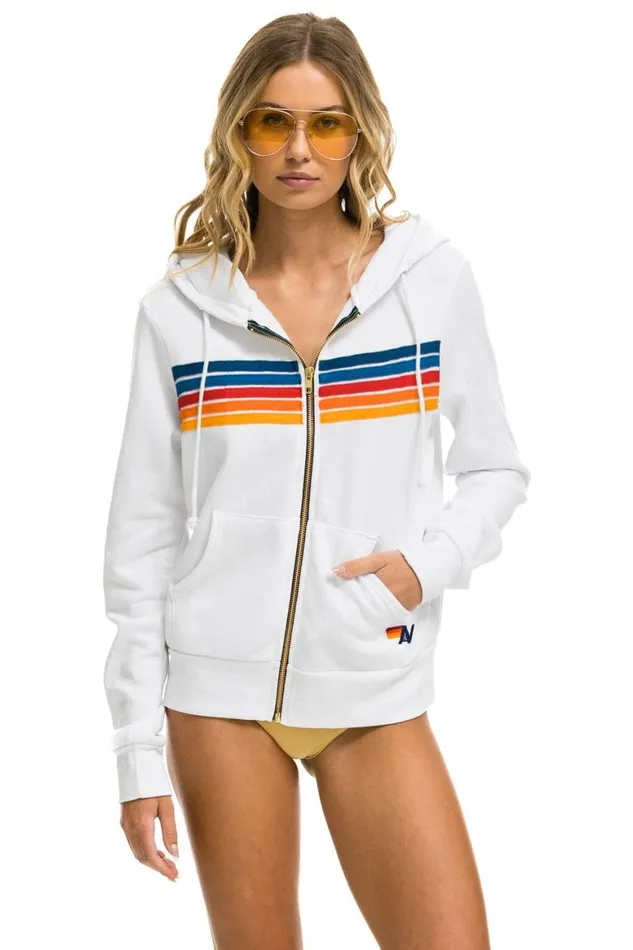 WomenMen Hoodies Aviator Nation 5 Stripe Hoodie 8211 White 2