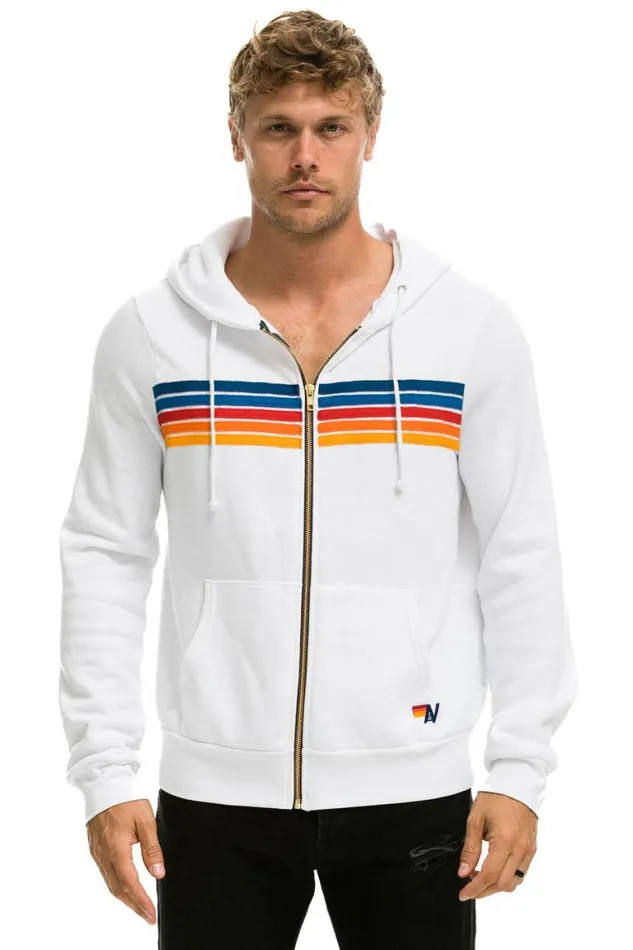 WomenMen Hoodies Aviator Nation 5 Stripe Hoodie 8211 White 2