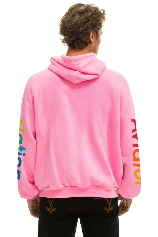WomenMen Hoodies Aviator Nation Miami Relaxed Pullover Hoodie 8211 Neon Pink