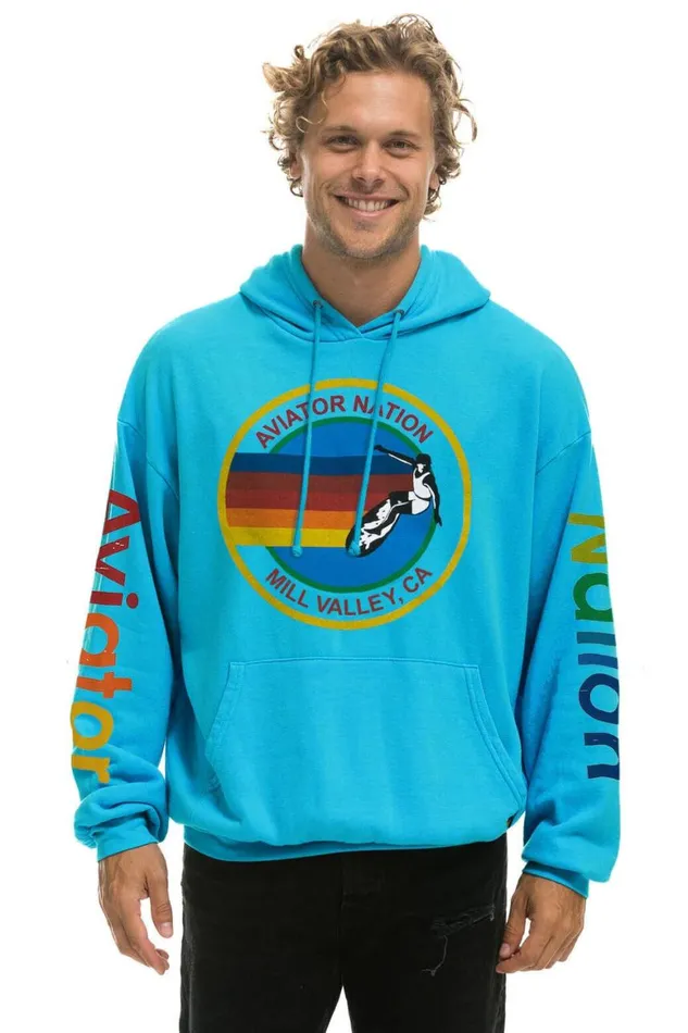 WomenMen Hoodies Aviator Nation Mill Valley Relaxed Pullover Hoodie 8211 Neon Blue