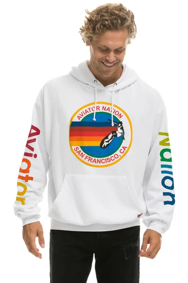 WomenMen Hoodies Aviator Nation San Francisco Relaxed Pullover Hoodie 8211 White