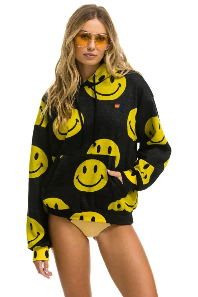 WomenMen Hoodies Aviator Nation Smiley Repeat Relaxed Pullover Hoodie 8211 Black WomenMen Hoodies Aviator Nation Smiley Repeat Relaxed Pullover Hoodie 8211 Black