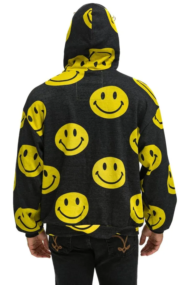 WomenMen Hoodies Aviator Nation Smiley Repeat Relaxed Pullover Hoodie 8211 Black