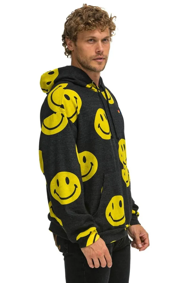 WomenMen Hoodies Aviator Nation Smiley Repeat Relaxed Pullover Hoodie 8211 Black