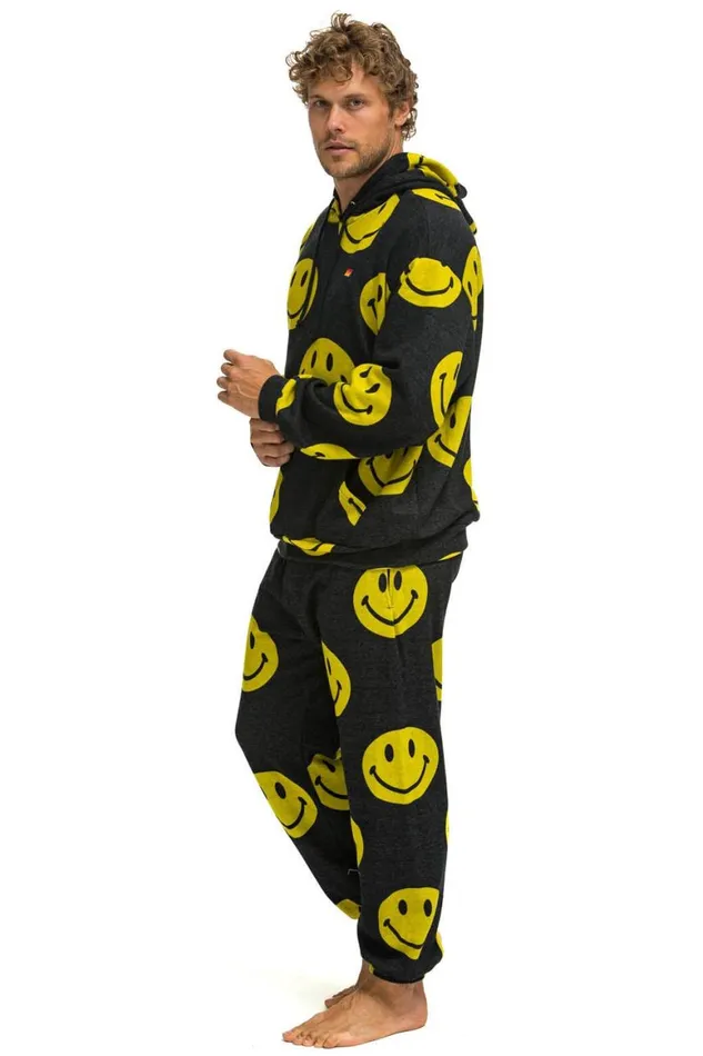 WomenMen Hoodies Aviator Nation Smiley Repeat Relaxed Pullover Hoodie 8211 Black