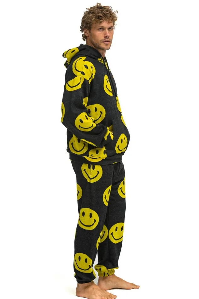 WomenMen Hoodies Aviator Nation Smiley Repeat Relaxed Pullover Hoodie 8211 Black