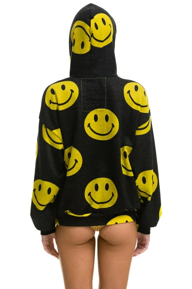 WomenMen Hoodies Aviator Nation Smiley Repeat Relaxed Pullover Hoodie 8211 Black