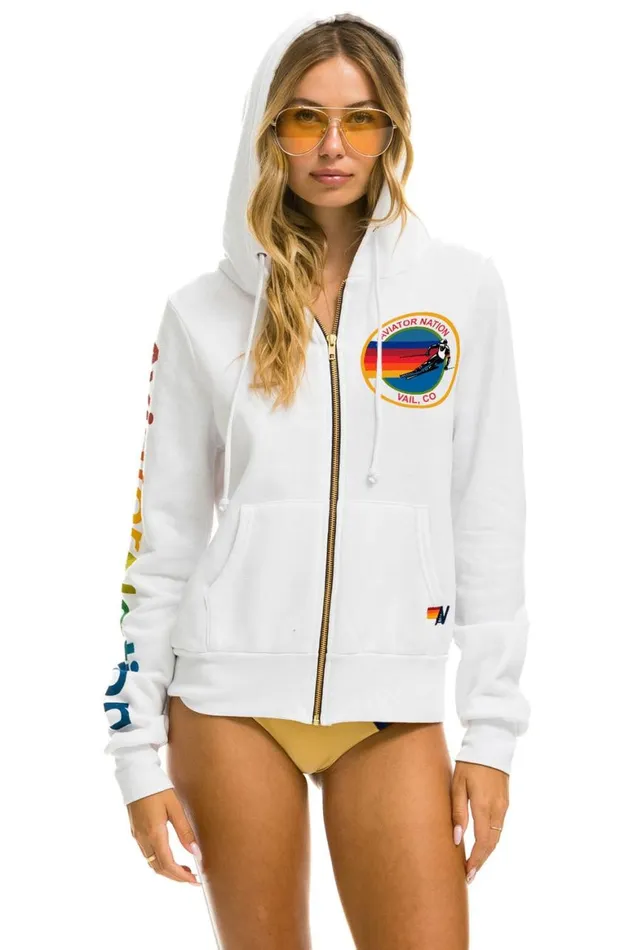 WomenMen Hoodies Aviator Nation Vail Zip Hoodie 8211 White