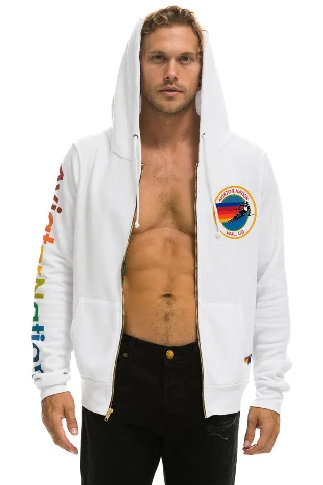 WomenMen Hoodies Aviator Nation Vail Zip Hoodie 8211 White