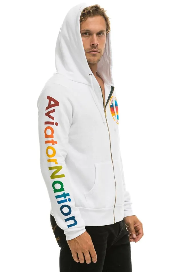 WomenMen Hoodies Aviator Nation Vail Zip Hoodie 8211 White