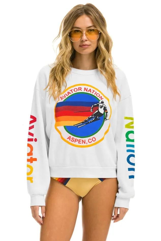 WomenMen Sweatshirts Aviator Nation Aspen Relaxed Crew Sweatshirt 8211 White