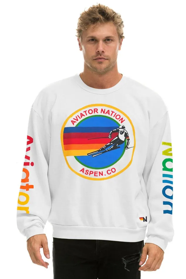 WomenMen Sweatshirts Aviator Nation Aspen Relaxed Crew Sweatshirt 8211 White