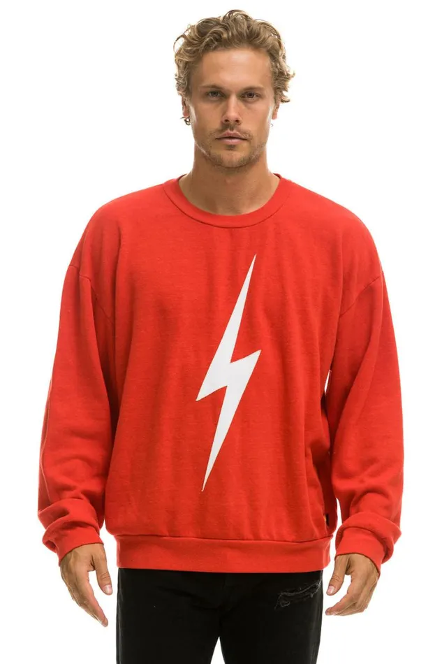 WomenMen Sweatshirts Aviator Nation Bolt Stitch Relaxed Crew Sweatshirt 8211 Red White