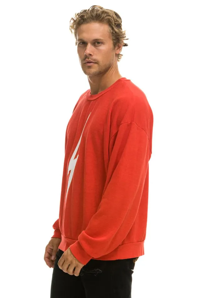 WomenMen Sweatshirts Aviator Nation Bolt Stitch Relaxed Crew Sweatshirt 8211 Red White