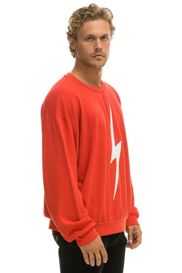WomenMen Sweatshirts Aviator Nation Bolt Stitch Relaxed Crew Sweatshirt 8211 Red White