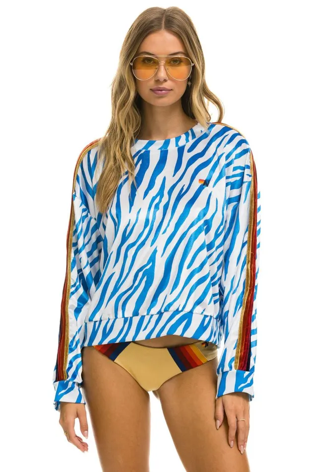 WomenMen Sweatshirts Aviator Nation Classic Velvet Relaxed Sweatshirt 8211 Blue Tiger WomenMen Sweatshirts Aviator Nation Classic Velvet Relaxed Sweatshirt 8211 Blue Tiger