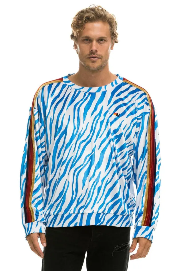 WomenMen Sweatshirts Aviator Nation Classic Velvet Relaxed Sweatshirt 8211 Blue Tiger