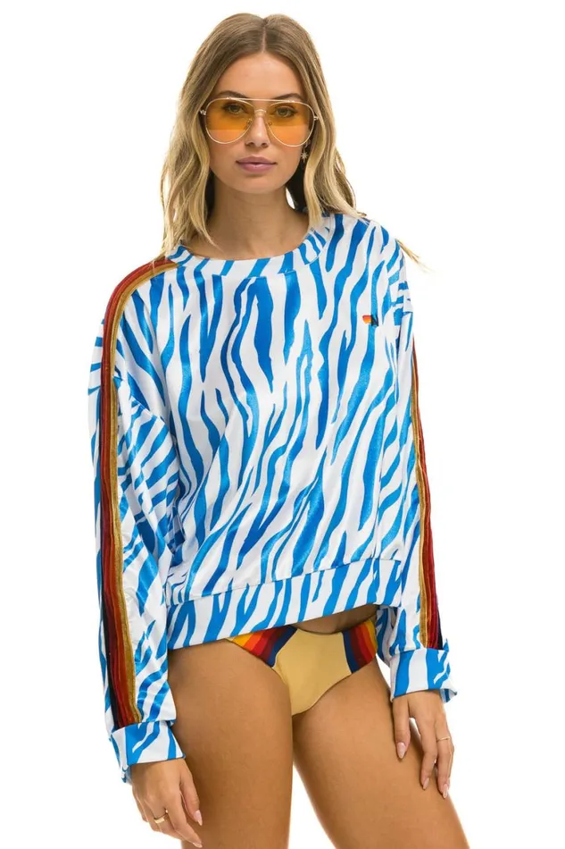WomenMen Sweatshirts Aviator Nation Classic Velvet Relaxed Sweatshirt 8211 Blue Tiger