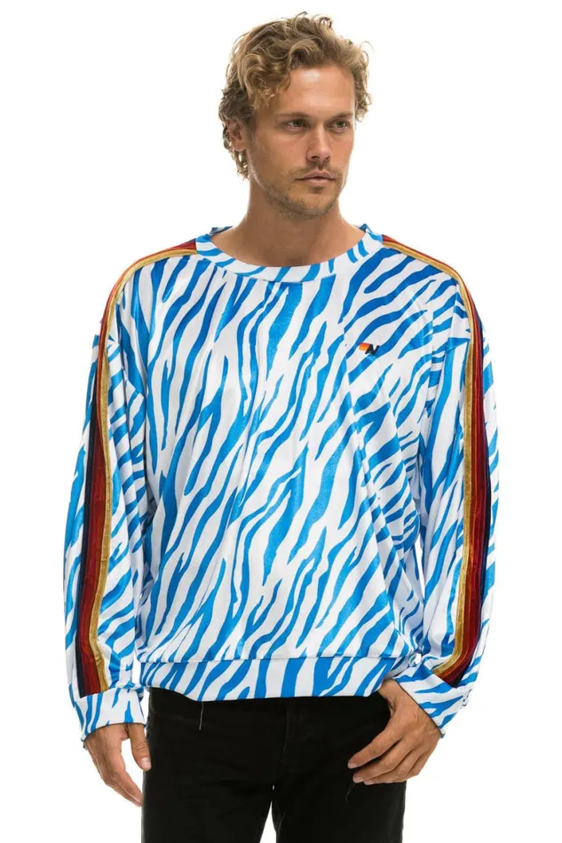 WomenMen Sweatshirts Aviator Nation Classic Velvet Relaxed Sweatshirt 8211 Blue Tiger