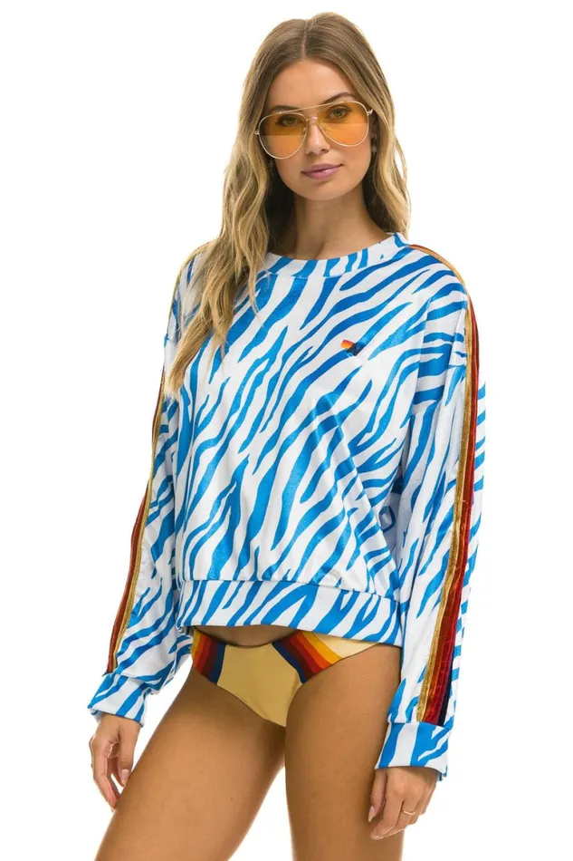 WomenMen Sweatshirts Aviator Nation Classic Velvet Relaxed Sweatshirt 8211 Blue Tiger