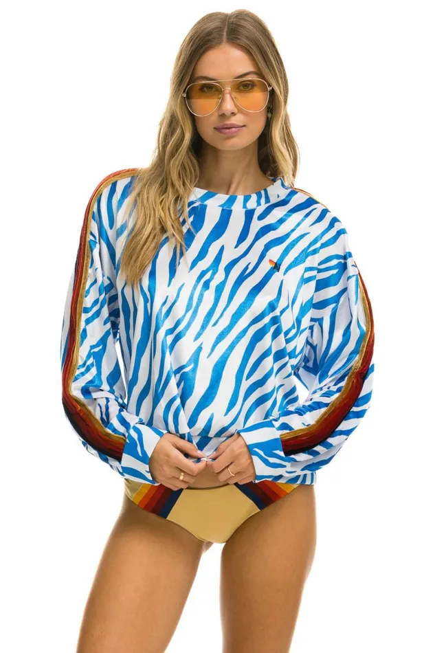WomenMen Sweatshirts Aviator Nation Classic Velvet Relaxed Sweatshirt 8211 Blue Tiger