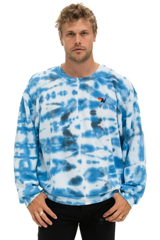 WomenMen Sweatshirts Aviator Nation Hand Dyed Relaxed Crew Sweatshirt 8211 Tie Dye Blue