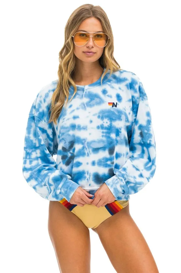WomenMen Sweatshirts Aviator Nation Hand Dyed Relaxed Crew Sweatshirt 8211 Tie Dye Blue
