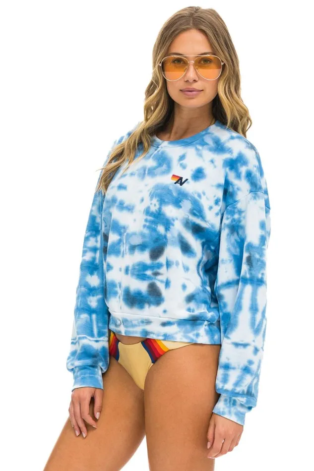 WomenMen Sweatshirts Aviator Nation Hand Dyed Relaxed Crew Sweatshirt 8211 Tie Dye Blue