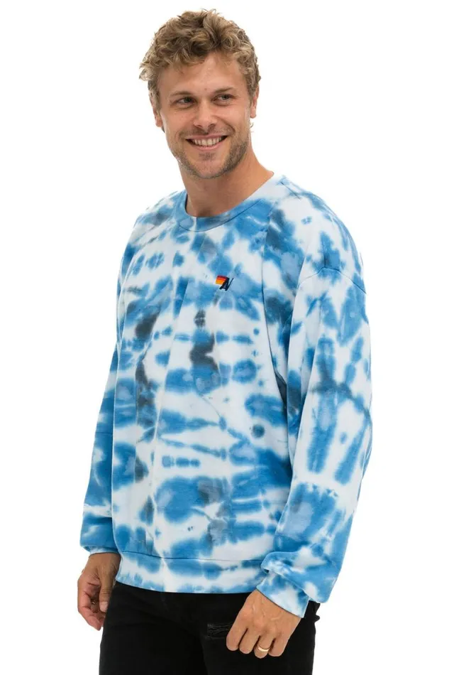 WomenMen Sweatshirts Aviator Nation Hand Dyed Relaxed Crew Sweatshirt 8211 Tie Dye Blue
