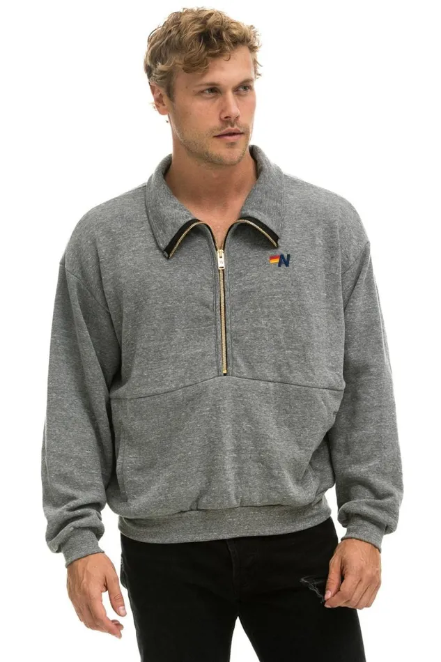 WomenMen Sweatshirts Aviator Nation Logo Embroidery Half Zip Sweatshirt 8211 Heather Grey