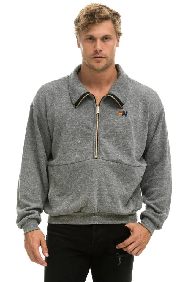 WomenMen Sweatshirts Aviator Nation Logo Embroidery Half Zip Sweatshirt 8211 Heather Grey
